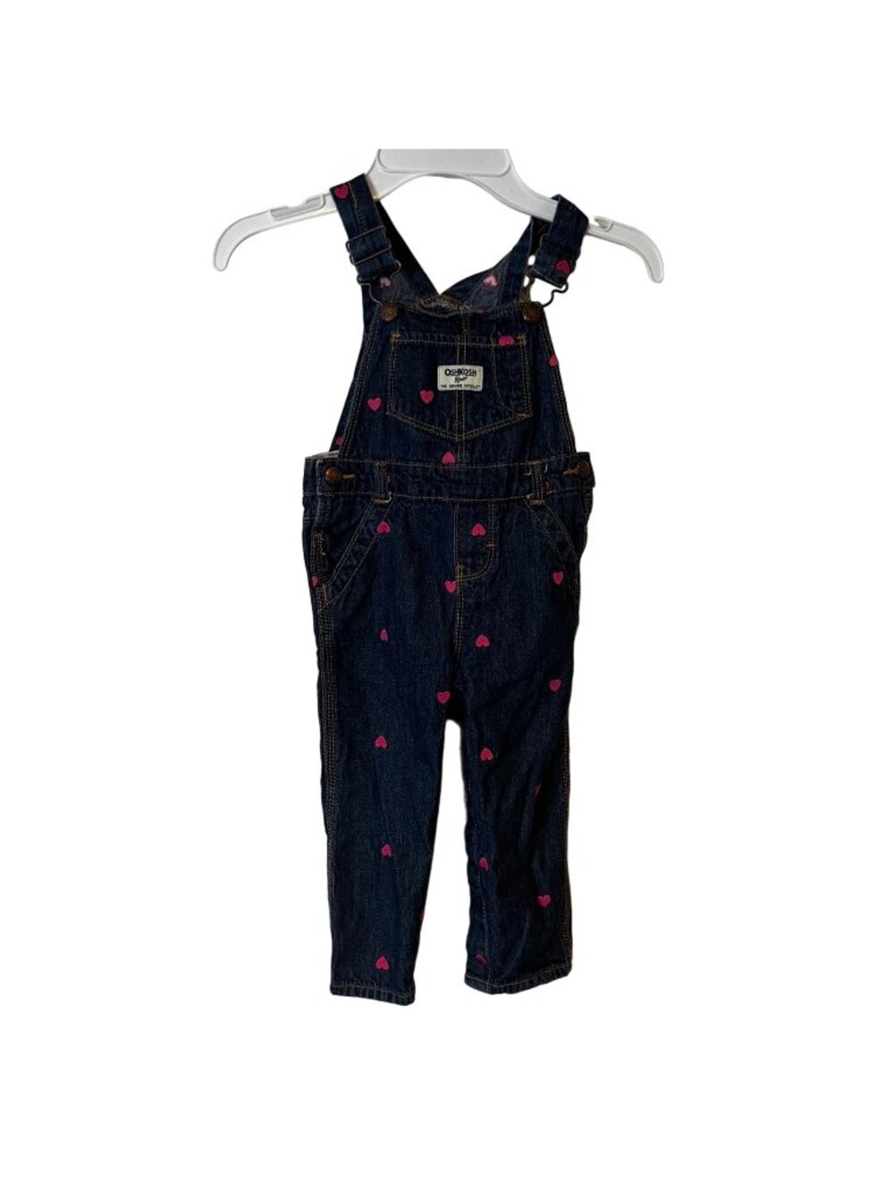 Girls Jean Overalls Toddler 24 Months Blue Denim Pink Hearts Oshkosh B'gosh Jean